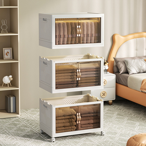 Armoire de rangement pliable en plastique transparente à double <span class=keywords><strong>porte</strong></span> avec 5 tiroirs pour vêtements, bureau et chambre à coucher, installation facile - Product Image 3