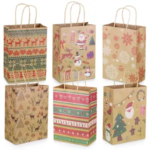 Kerstversiering Levert Kraft Gift Bags 24 Count Diverse Stijlen Kerst Cadeau Papieren Zakken Kerst Draagtas