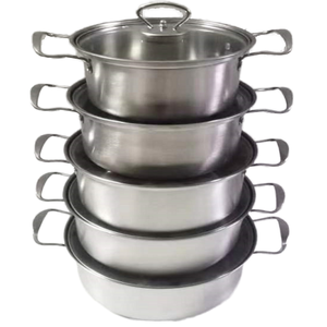 Lot de 10 marmites à soupe en acier inoxydable au design classique avec couvercle en verre prix bon marché batterie de cuisine poignées en métal colorées vente en gros - Product Image 1