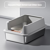 Bac à litière pour chat semi-fermé extra-large de 60 cm en acier inoxydable, design anti-éclaboussures, bords hauts, fournitures pour animaux de compagnie en gros