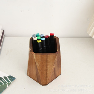 Wooden Pen Holder Diamond Shape <b>Solid</b> <b>Wood</b> Office <b>Desk</b> Stationery Storage Box For Makeup Brush And Pens - Product Image 1