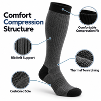 Chaussettes de compression thermiques en laine mérinos personnalisées pour l'hiver, 15-20 mmHg, chaussettes chaudes en laine, hauteur genou, fabricant OEM, marque privée