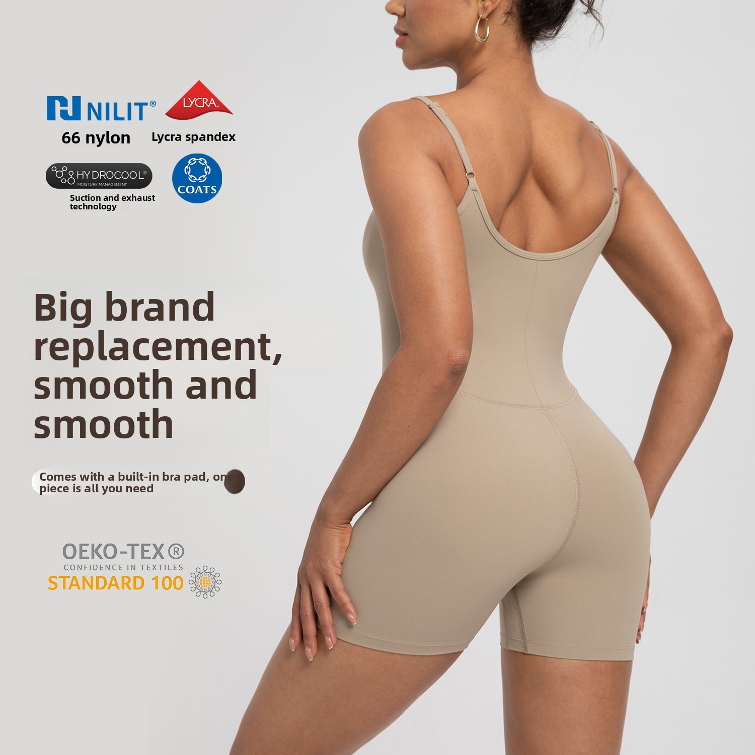 Women's Sports One-piece Top with Shoulder Straps Nude Sensation Bra Pads Suitable for Pilates and Yoga