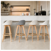 Chaise de bar pivotante en tissu lin pour cuisine, café, pub, restaurant, style nordique, avec dossier haut et base en bois