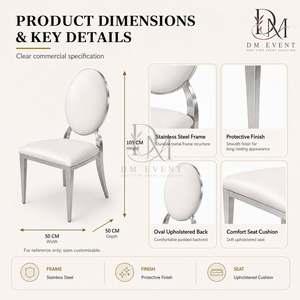 Silla de Recepción Redonda con Respaldo de Medallón en Acero Inoxidable Plateado y Cojín Blanco para Salones de Banquetes, Venta al Por Mayor - Product Image 5
