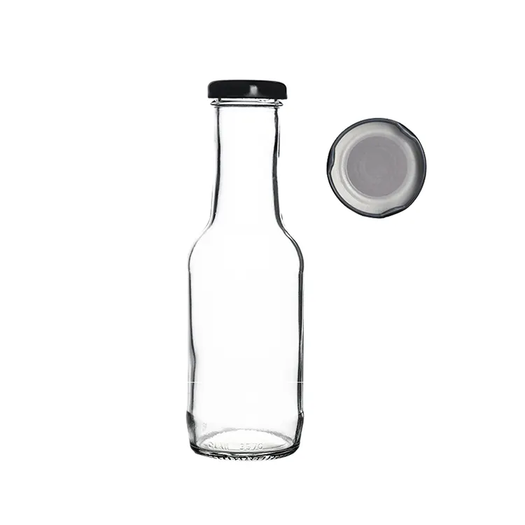 Mercato della nuova zelanda 10oz 300ml salsa rotonda bottiglia di vetro bottiglia di condimento in vetro di pietra focaia con collo a torsione da 38mm