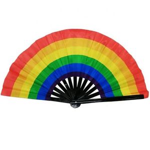 Large <b>Folding</b> Rainbow Hand Fan for Dance Music Festival Carved Fairy Style with Bamboo Ribs for Drag Queen Rave - Product Image 2