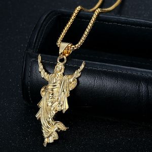 Yunnique – collier avec pendentif Jésus en acier inoxydable, plaqué or, breloque religieuse, bijoux à la mode unisexe, cadeau - Product Image 1