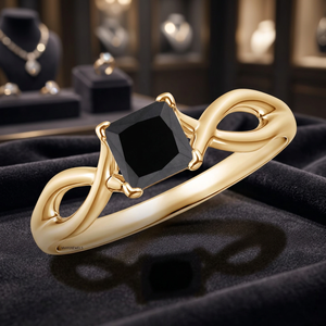 Anillo de Compromiso Minimalista con Diseño de Espiral y Diamante Negro Corte Princesa Natural para Mujer, Oro 10K 14K 18K, Plata 925 935 - Product Image 1