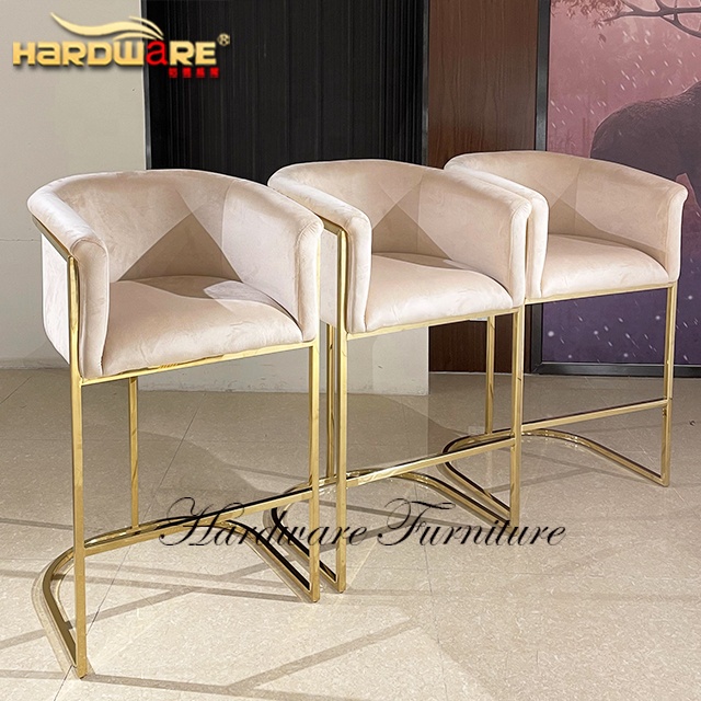 Новый дизайн, мягкая спинка из нержавеющей стали, розовые бархатные барные стулья класса люкс с ручкой