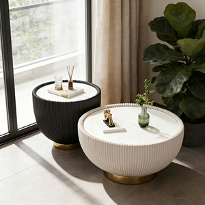 Tavolino da Caffè Moderno Minimalista a Forma di Tamburo con Angoli Arrotondati, Piano in Pietra Sinterizzata Bicolore Nero e Bianco, Arredamento per <span class=keywords><strong>Soggiorno</strong></span> - Product Image 3