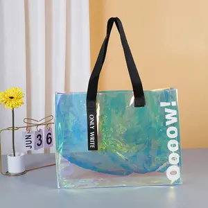 Custom Logo And Printing PVC Transparent Shopping Bag Magic Laser Fashion Cotton Rope Hand Gift Bag