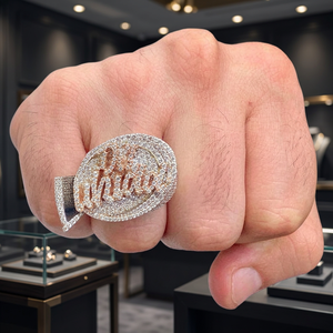 AMBER JEWELS Anillo de cóctel con letra geométrica de oro macizo de 14K, diamante de corte princesa creado en laboratorio, engaste pavé, certificado IGI, estilo Hiphop - Product Image 3