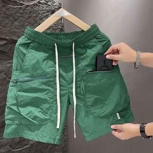 Pantalones Cortos Cargo de Lona para Hombre, Verano, Verde Fluorescente, Secado Rápido, Antiarrugas, Ajuste Holgado, Cierre con Cordón, Deportivos Casuales, Cinco Puntos - Product Image 2