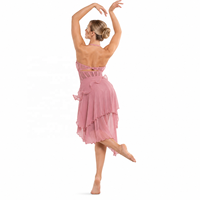EDREI Costume de danse contemporaine pour femme en quartz rose, haut court à bretelles spaghetti, taille corset à volants, superposé asymétrique