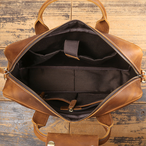 Sac doux en cuir cheval fou Vintage valise d'affaires pour hommes avec fermeture à fermeture éclair Design de luxe et grande cap - Product Image 3