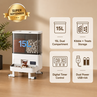 Distributeur automatique de nourriture pour chats et chiens, double bac extra large 15L, contrôle des portions programmé, couvercle à verrouillage pour une fraîcheur optimale, en ABS, vente en gros