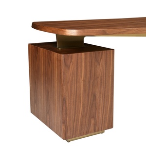 Duurzaam computerbureau in Italiaanse stijl met <span class=keywords><strong>3</strong></span> laden, walnootfineer en champagne gouden afwerking voor kantoorappartementmeubilair - Product Image 5