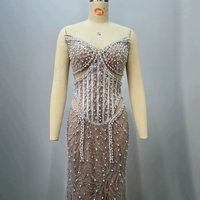 Robe longue moulante sans bretelles, ornée de perles et de paillettes, pour femmes, robe de soirée