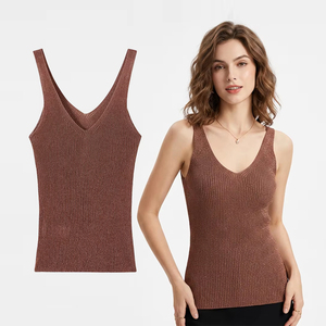Suéteres de Punto Personalizados de Fábrica OEM ODM, Top de Punto sin Mangas para Mujer, Chaleco de Punto con Cuello en V - Product Image 1