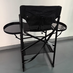 Chaise de maquilleur pliable en aluminium, entièrement noire, design moderne, sac de rangement portable pour salon de coiffure - Product Image 6