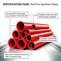 Tuyau en acier doux ERW de couleur rouge RAL 3000, tube UL avec extrémité rainurée pour système de protection incendie