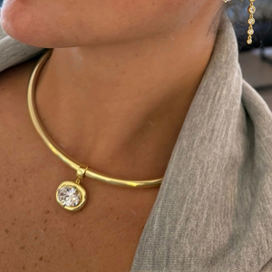 Collana Gemnel con Pietra Portafortuna, 12 Colori del Mese, Zirconia Cubica, in Argento 925 Dorato, Design a Polsino Rotondo per Donna - Product Image 2