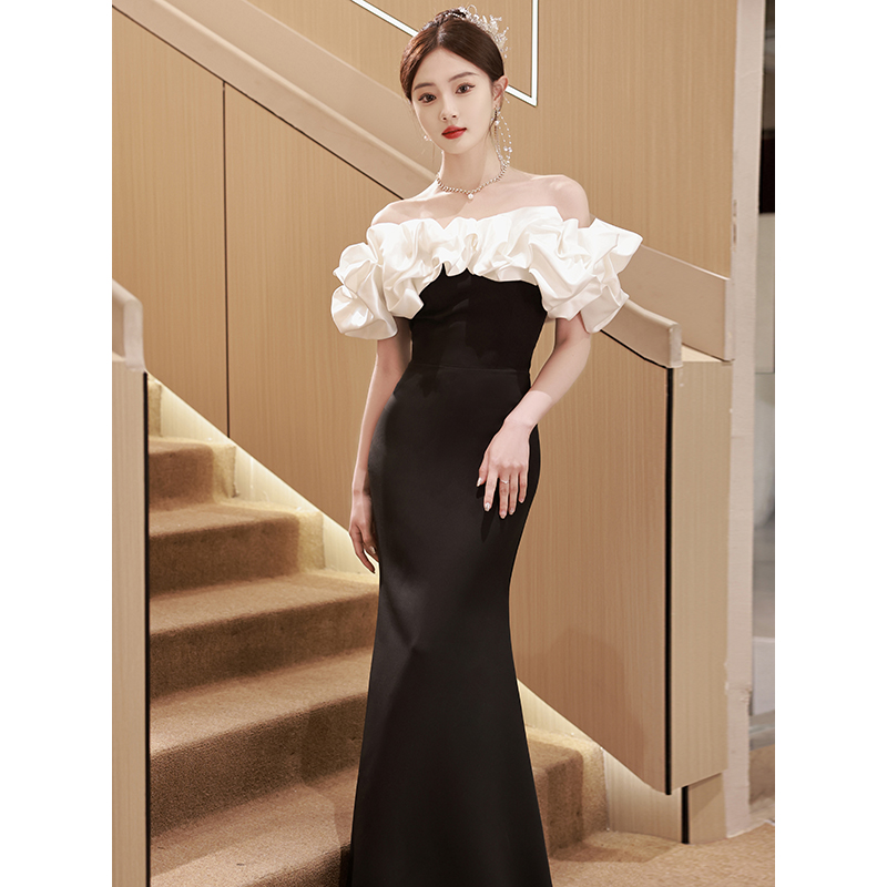 Women's French One Shoulder High End Slender Fishtail Evening Dress Women's French One Shoulder High End Slender Fishtail Evening Dress