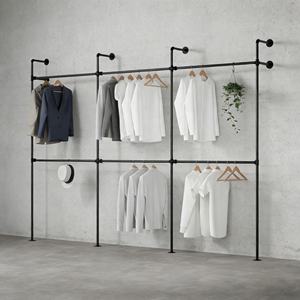 Porte-vêtements mural industriel classique en métal, support de tuyau, barre de suspension pour vêtements, gain de place, armoire, salon - Product Image 2