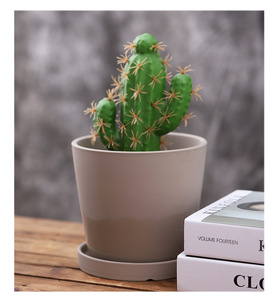 Pots de plantes vintage en céramique, Design simple et respirant pour décoration de jardin, <span class=keywords><strong>poterie</strong></span> avec plateaux, 8 pièces - Product Image 3