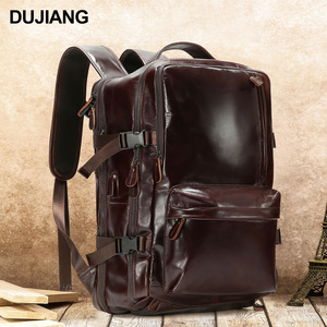 Dujiang Genuine Leather <b>Backpack</b> Expandable Large Capacity Men's Laptop <b>Backpack</b> Outdoor Hiking Bag - Product Image 2