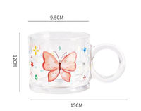 Ensemble de 2 tasses à café en verre à motif papillon de 300 ml avec anse surdimensionnée, tasse à thé pour la maison, le bureau, le café, cadeau