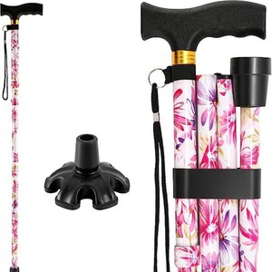 Canne de marche pliante Kang Banjun à motif floral, canne télescopique pour personnes âgées, légère, portable, aide à la marche - Product Image 1