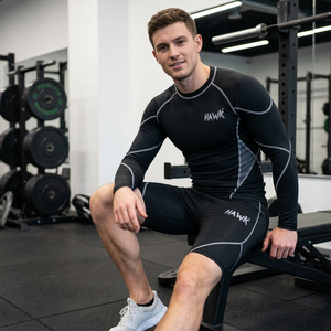 Chemise de compression à manches longues noire, 100% polyester, respirante, séchage rapide, antibactérienne, UPF 50, logo personnalisé, fitness, MMA - Product Image 1