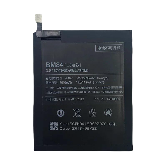 REAL CAP Replacement Battery BM34 for Xiaomi Note Pro Variant Smartphone MI NotePro Cell Phone Lithium Ion Batteries Factory OEM