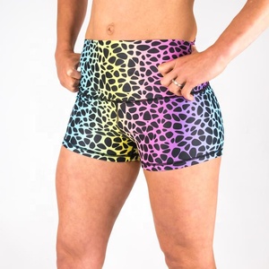 Shorts de Yoga de Cintura Alta con Estampado de Leopardo para Mujer, Impresión por Sublimación, Elásticos en Cuatro Direcciones, Spandex, Poliéster, Costuras en Contraste - Product Image 1