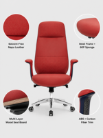 Chaise de bureau exécutive moderne en cuir PU rouge, siège ergonomique, structure en acier, base pivotante en alliage d'aluminium