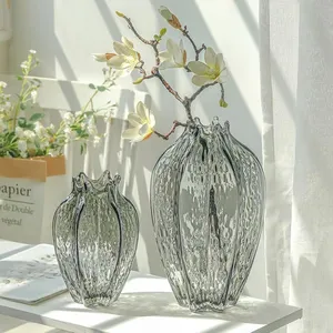 Großhandel mund geblasen transparente Kristall Blumenvase Hochzeit Luxus Dekoration Glasvase