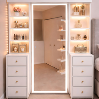Armoire à bijoux avec miroir LED, étagères et tiroirs de rangement, miroir de maquillage autoportant blanc pour salon