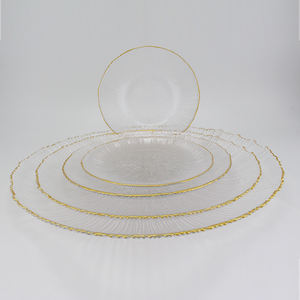 Elegantes cargadores de placa de vidrio transparente grabados de 12,5 pulgadas con borde dorado platos para servir de vidrio placa plana de lujo para boda - Product Image 5