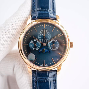 Montre pour homme en acier or rose avec cadran bleu soleil, fonction phases de lune, édition limitée personnalisée 2026, montre pour homme très vendue - Product Image 1