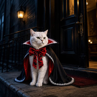 Costume d'Halloween pour animaux de compagnie, cape de style britannique à motif chauve-souris, cosplay pour chiens et chats, châle amusant avec chapeau (toutes saisons Hefei)