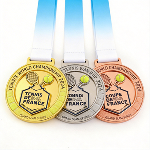 Médailles personnalisées du championnat de tennis de France |   Récompenses en métal <span class=keywords><strong>or</strong></span>/argent/bronze avec ruban dégradé - Product Image 1