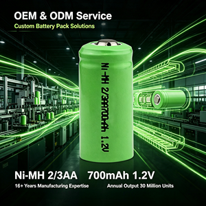 Batterie rechargeable Ni-MH 2/3AA 1,2V 700mAh à bouton pour véhicules électriques, lampes de poche, jouets et équipements audio - Écologique - Product Image 3