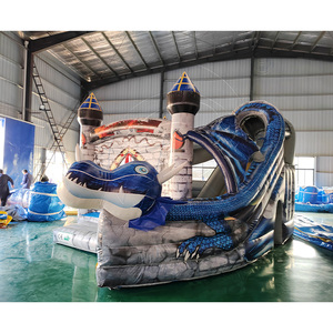 Château gonflable <span class=keywords><strong>Royal</strong></span> Dragon avec tour à motif de pierre et toboggan incurvé pour les centres de divertissement en plein air - Product Image 4