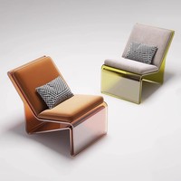 Fauteuil lounge en acrylique moderne, chaise d'appoint de loisirs, cadre transparent ambré, coussin en lin, forme en L, écologique, pour hall d'hôtel