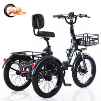 Tricycle pliable à pneus larges de 20 pouces, batterie au lithium 48V 350W, cadre en acier avec paniers avant et arrière, et pédales