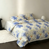 Ensemble de literie en coton 100% à imprimé floral bleu, ensemble de housse de couette respirante 4 pièces de designer pour la chambre à coucher