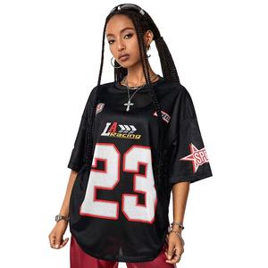 Camiseta de Verano de Alta Calidad, Estilo Hip-Hop Informal, Estampado Digital, Transpirable, Cuello en V, para Mujer, Poliéster Liso - Product Image 1