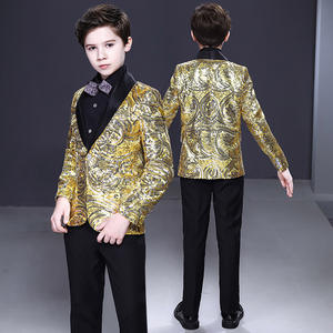 Traje de Gala para Niños de 6 a 16 Años con Lentejuelas Doradas, Ropa Infantil, Trajes de Talla Grande para Niños, Traje de Anfitrión para Actuación de Piano, Blazer de Esmoquin para Niños - Product Image 1